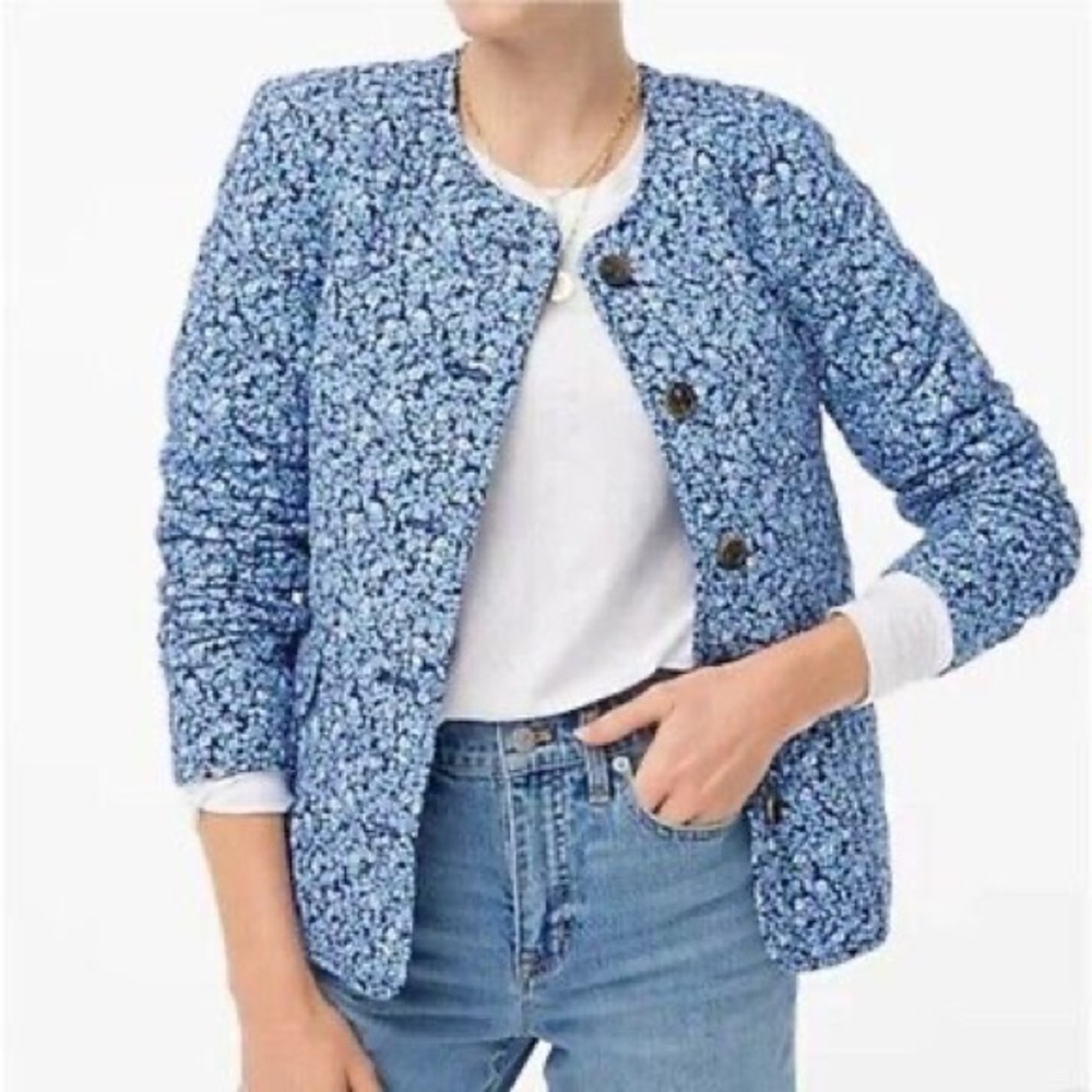 J. Crew Blue Floral Quilted Jacket. Size 2